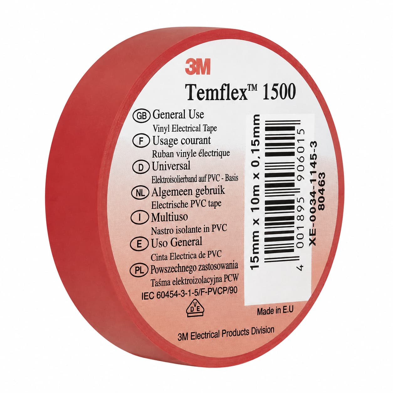 Изолационна лента 3M Temflex 165 червена 15mm x 10m