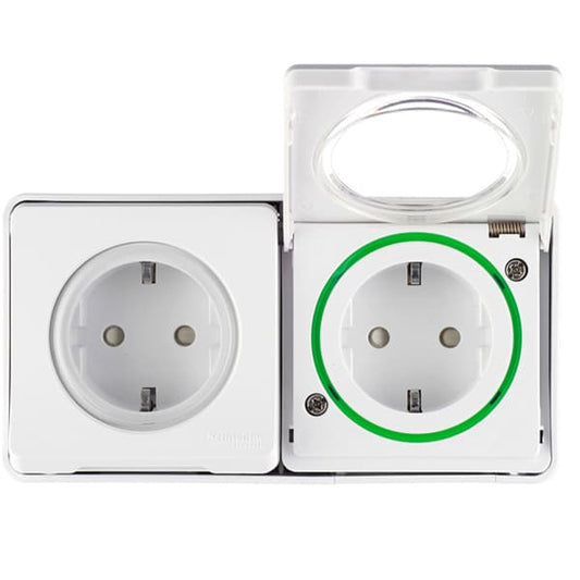 Schneider Mureva Styl двоен контакт с детска защита IP55 бял (MUR39035)