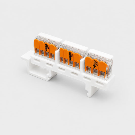 Holder for 3 WAGO 221 3-Conductor Connectors – 3D Printed (DIN Rail)