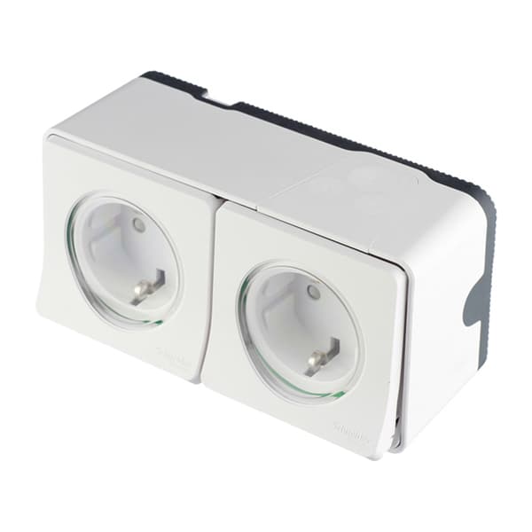 Schneider Mureva Styl двоен контакт с детска защита IP55, бял (MUR39035)