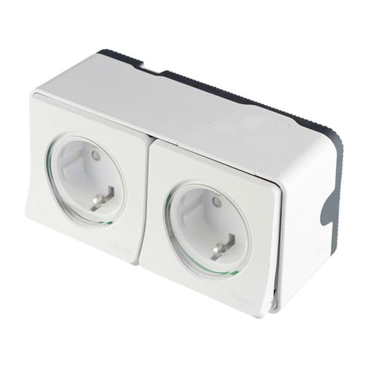 Schneider Mureva Styl двоен контакт с детска защита IP55, бял (MUR39035)
