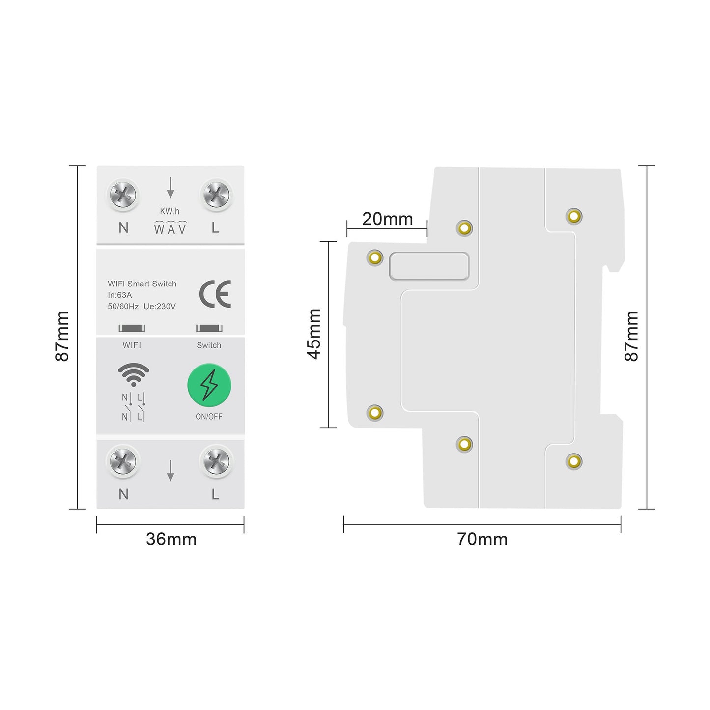 Wifi автоматичен прекъсвач 2P 1-63A с мониторинг